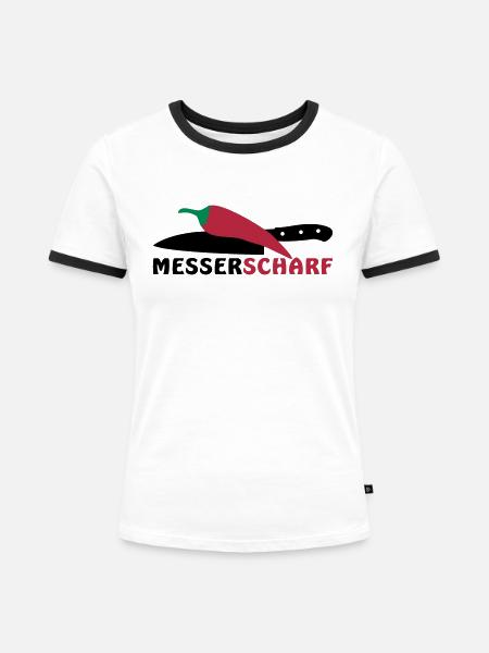 MESSERSCHARF - Frauen Kontrast-T-Shirt - Weiß/Schwarz