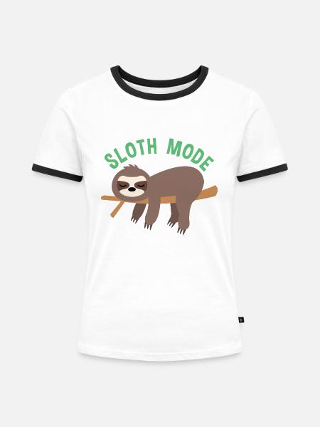 SLOTH MODE - Frauen Kontrast-T-Shirt - Weiß/Schwarz