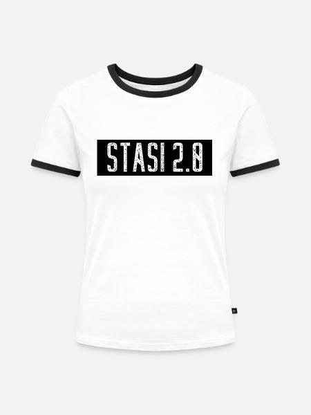 stasi 2 0 - Frauen Kontrast-T-Shirt - Weiß/Schwarz