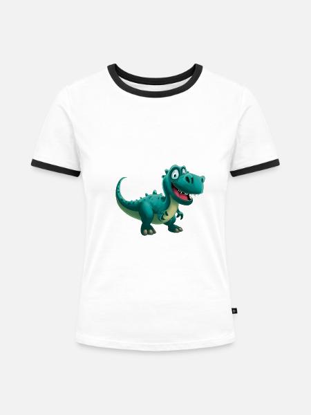 Dinosaurier - Frauen Kontrast-T-Shirt - Weiß/Schwarz