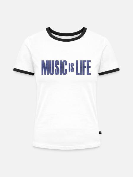 Music is Life - Frauen Kontrast-T-Shirt - Weiß/Schwarz