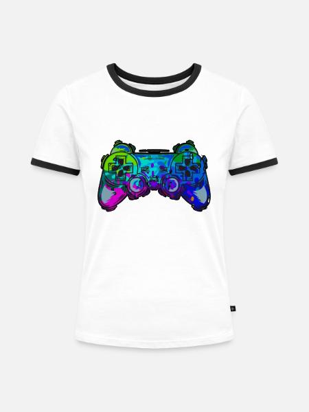 Game Controller Splash Gaming - Frauen Kontrast-T-Shirt - Weiß/Schwarz