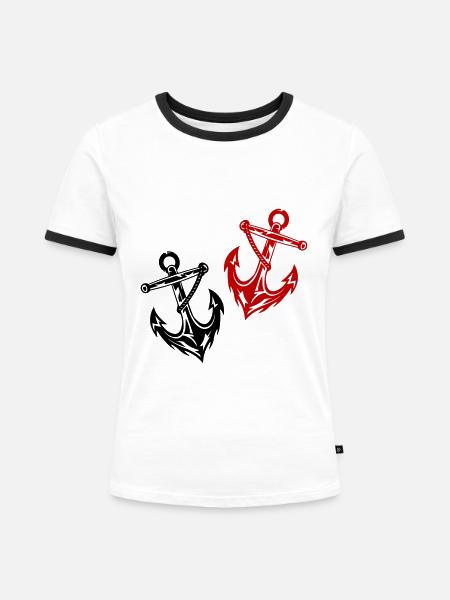 Anker Marine - Frauen Kontrast-T-Shirt - Weiß/Schwarz