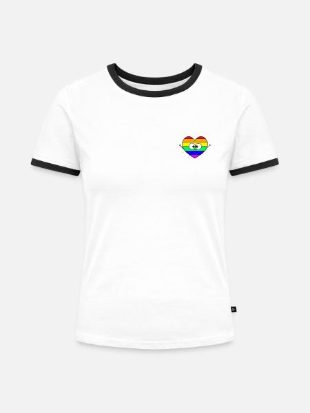 Regenbogen Herz - Frauen Kontrast-T-Shirt - Weiß/Schwarz