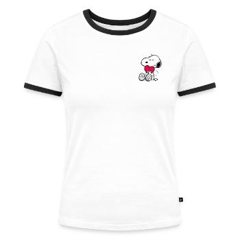 Peanuts Snoopy mit Herz - Frauen Kontrast-T-Shirt - Weiß/Schwarz - Vorne - Selfina (174cm)