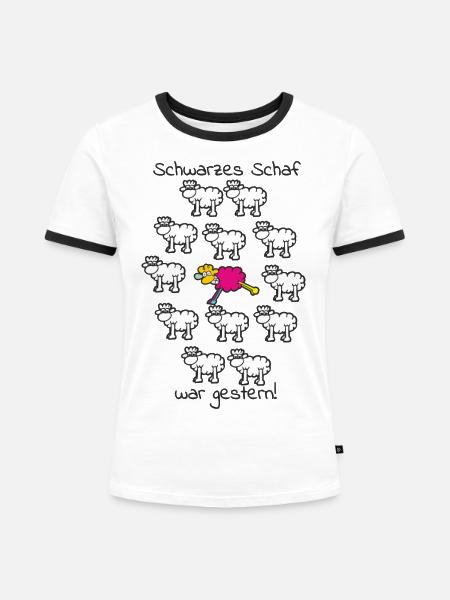 schwarzes Schaf war gestern - Frauen Kontrast-T-Shirt - Weiß/Schwarz