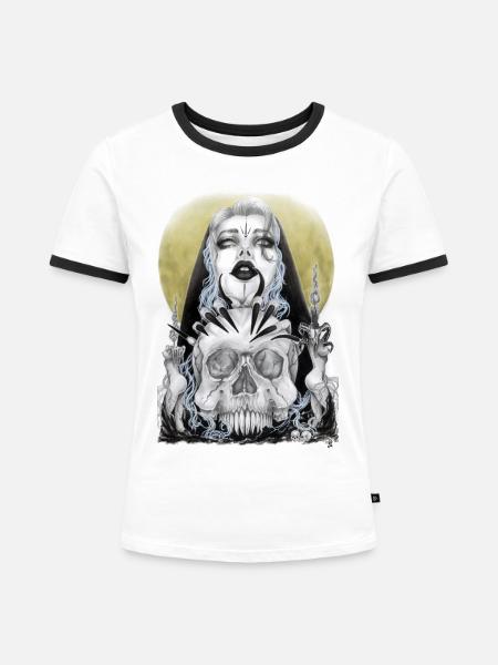 Nachtrituale - Frauen Kontrast-T-Shirt - Weiß/Schwarz