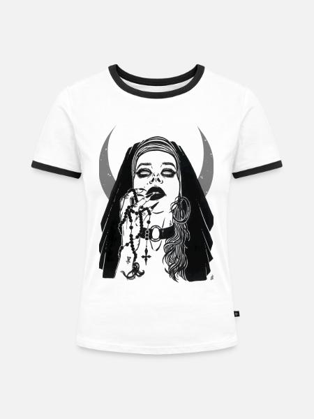 Die dunkle Nonne - Frauen Kontrast-T-Shirt - Weiß/Schwarz