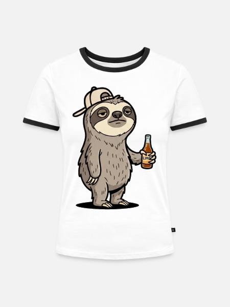 Faultier Bier Cool - Frauen Kontrast-T-Shirt - Weiß/Schwarz