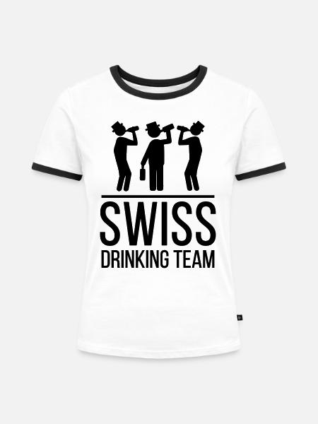 Swiss Drinking Team - Frauen Kontrast-T-Shirt - Weiß/Schwarz