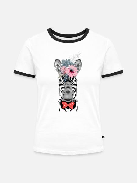 Zebra - Frauen Kontrast-T-Shirt - Weiß/Schwarz