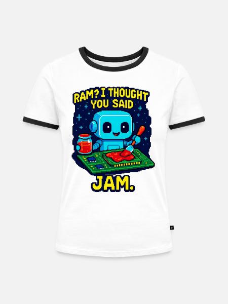 RAM oder Marmelade? - Frauen Kontrast-T-Shirt - Weiß/Schwarz