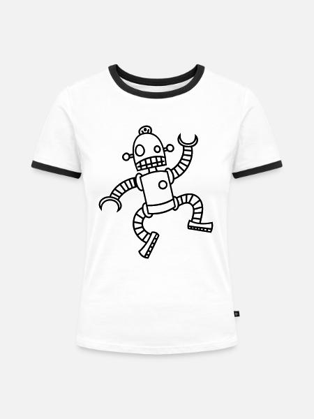 Roboter - Frauen Kontrast-T-Shirt - Weiß/Schwarz