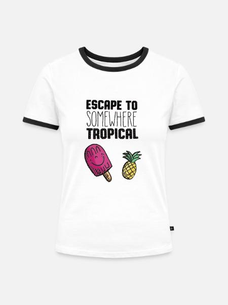 Flucht nach Tropical - Frauen Kontrast-T-Shirt - Weiß/Schwarz