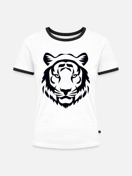 Felin Dschungel-Tigerkopf - Frauen Kontrast-T-Shirt - Weiß/Schwarz