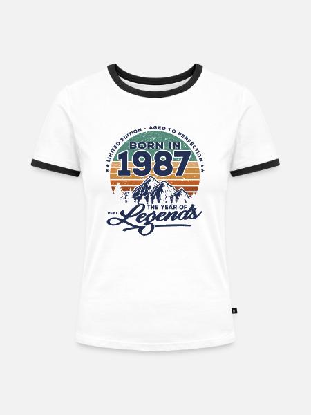 Legenden werden 1987 geboren - Frauen Kontrast-T-Shirt - Weiß/Schwarz