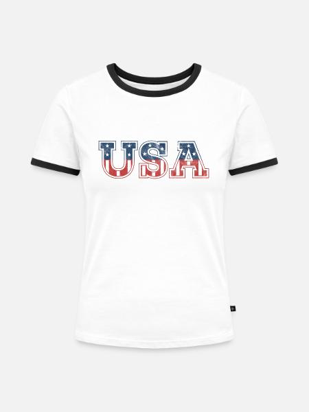 USA - Frauen Kontrast-T-Shirt - Weiß/Schwarz