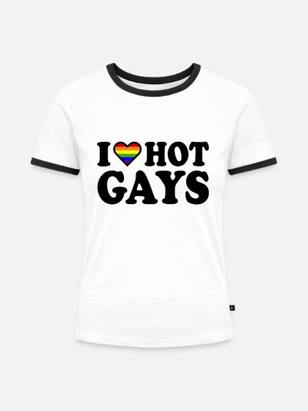 I love hot gays - Frauen Kontrast-T-Shirt - Weiß/Schwarz