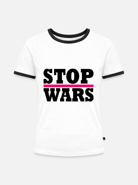Stop wars - Frauen Kontrast-T-Shirt - Weiß/Schwarz