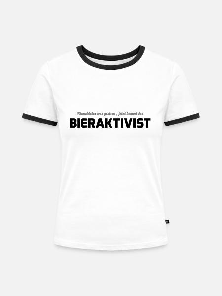 Klimakleber - Bieraktivist - Frauen Kontrast-T-Shirt - Weiß/Schwarz