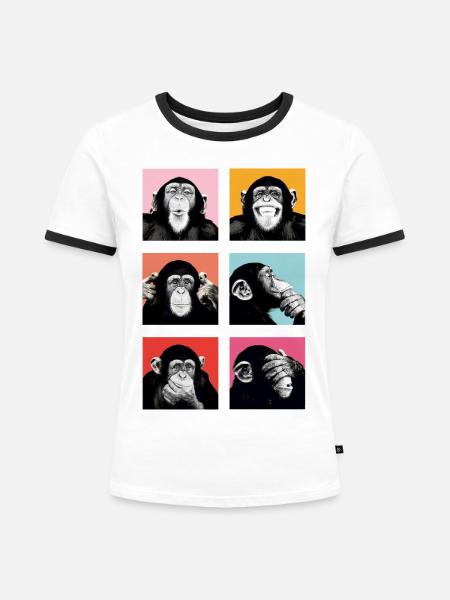 Pop-Art Affe Farbexplosion - Frauen Kontrast-T-Shirt - Weiß/Schwarz