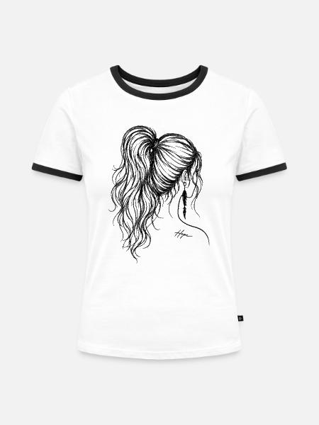 Haar-Line-Art mit Hope Tattoo - Frauen Kontrast-T-Shirt - Weiß/Schwarz