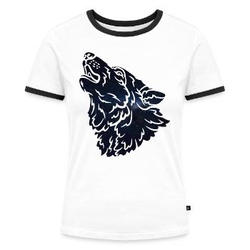 Wolf silhouette Galaxy - Frauen Kontrast-T-Shirt - Weiß/Schwarz - Vorne - Selfina (174cm)