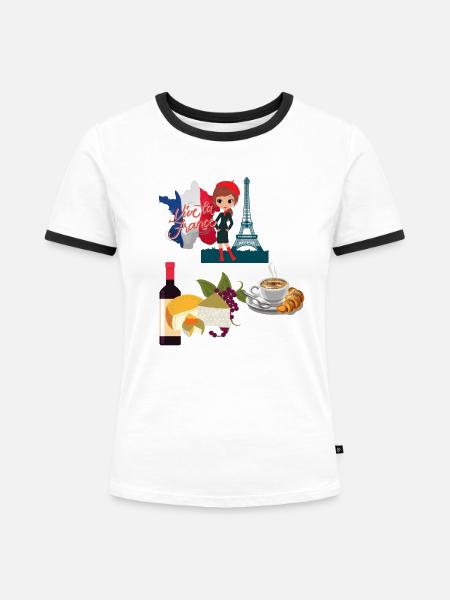 Der Charme Frankreichs - Frauen Kontrast-T-Shirt - Weiß/Schwarz