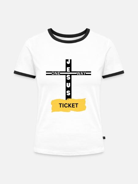 One Way Ticket - Frauen Kontrast-T-Shirt - Weiß/Schwarz