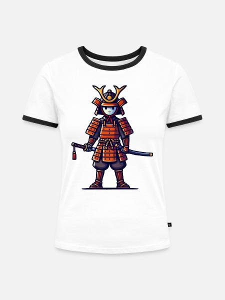 Samurai Comic - Frauen Kontrast-T-Shirt - Weiß/Schwarz