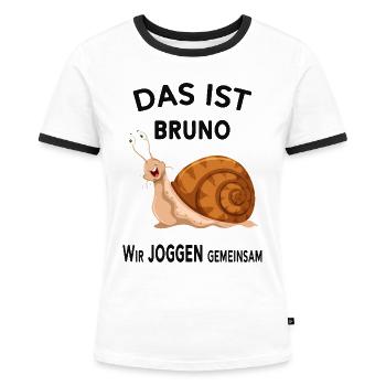 Gemeinsam joggen Lustige Sprüche Humor - Frauen Kontrast-T-Shirt - Weiß/Schwarz - Vorne - Selfina (174cm)
