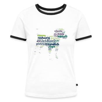 Jack Russell Wordcloud Charakterisika - Frauen Kontrast-T-Shirt - Weiß/Schwarz - Vorne - Selfina (174cm)
