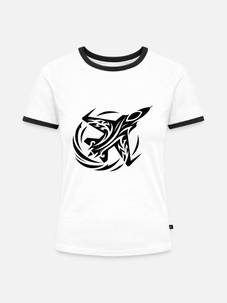 Modellflugzeug ferngesteuertes Kampfflugzeug - Frauen Kontrast-T-Shirt - Weiß/Schwarz