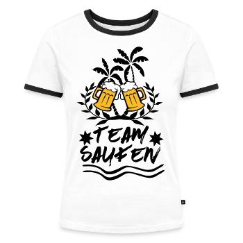 Team Saufen Malle JGA Party Design - Frauen Kontrast-T-Shirt - Weiß/Schwarz - Vorne - Selfina (174cm)