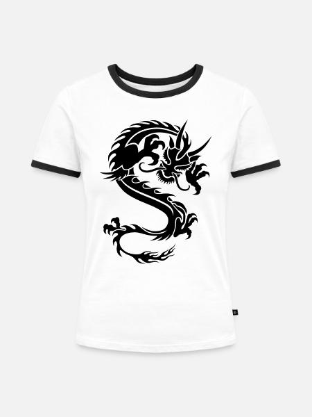 Crazy drache - Frauen Kontrast-T-Shirt - Weiß/Schwarz