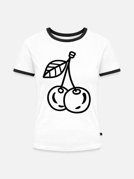 Kirsche - Frauen Kontrast-T-Shirt - Weiß/Schwarz