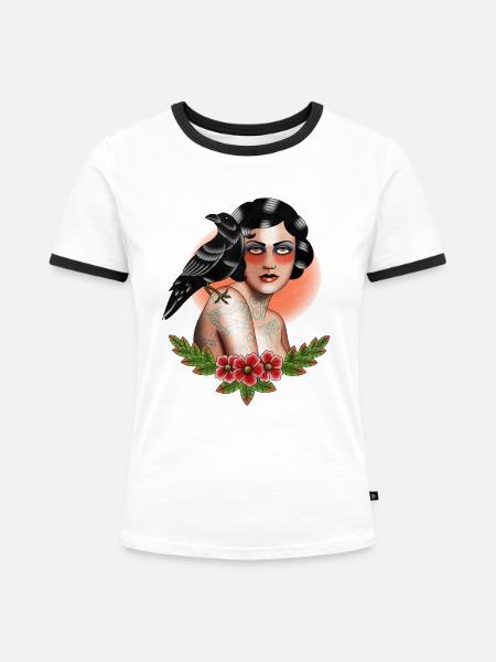 Rabe - Frauen Kontrast-T-Shirt - Weiß/Schwarz