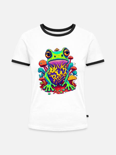 Trippy Frog 02 - Frauen Kontrast-T-Shirt - Weiß/Schwarz