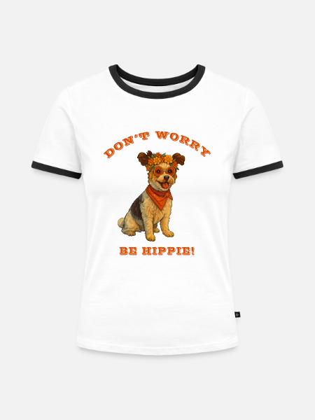 DON'T WORRY BE HIPPIE - Frauen Kontrast-T-Shirt - Weiß/Schwarz