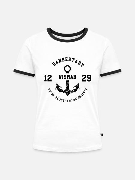 Hansestadt Wismar - Frauen Kontrast-T-Shirt - Weiß/Schwarz