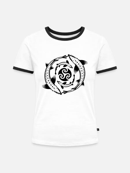 Tribal Fish - Frauen Kontrast-T-Shirt - Weiß/Schwarz