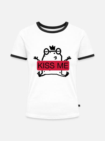 Kiss me Frog - Frauen Kontrast-T-Shirt - Weiß/Schwarz