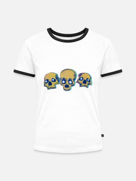 Drei Totenschädel - Frauen Kontrast-T-Shirt - Weiß/Schwarz