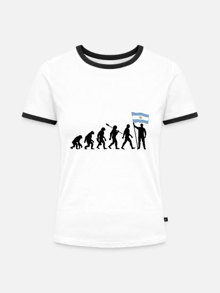 Evolution - Flagge Argentinien - Nation - Frauen Kontrast-T-Shirt - Weiß/Schwarz