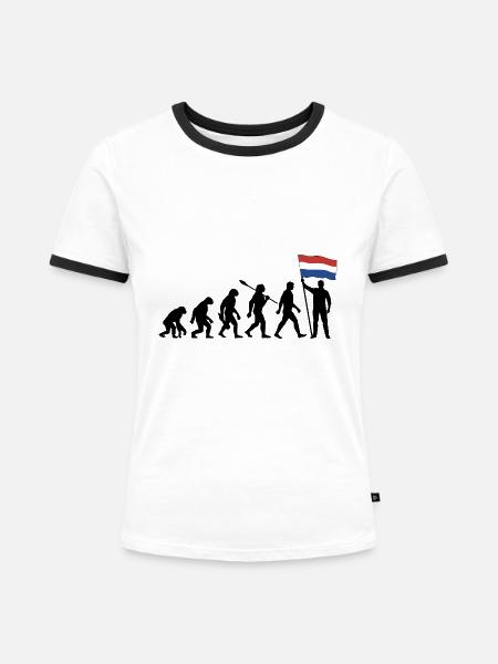 Holland - Evolution - Flagge - Nation - Frauen Kontrast-T-Shirt - Weiß/Schwarz