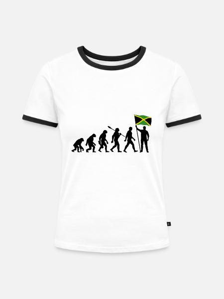Jamaica - Evolution - Flagge - Nation - Frauen Kontrast-T-Shirt - Weiß/Schwarz