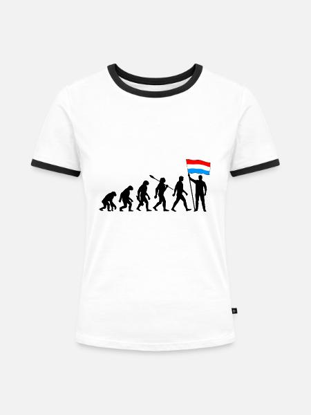 Luxemburg - Evolution - Flagge - Nation - Frauen Kontrast-T-Shirt - Weiß/Schwarz