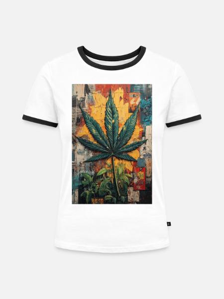 Graffiti Hanfblatt Wandkunst - Frauen Kontrast-T-Shirt - Weiß/Schwarz