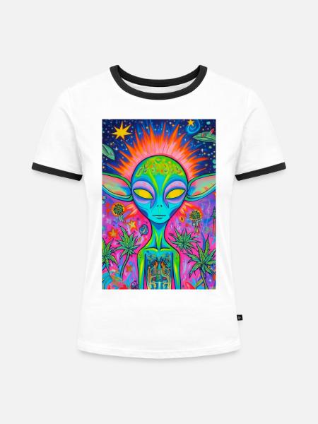 Psychedelischer Alien Neon Garten - Frauen Kontrast-T-Shirt - Weiß/Schwarz