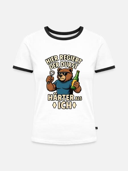 Durstbär - Härter als ich - Frauen Kontrast-T-Shirt - Weiß/Schwarz